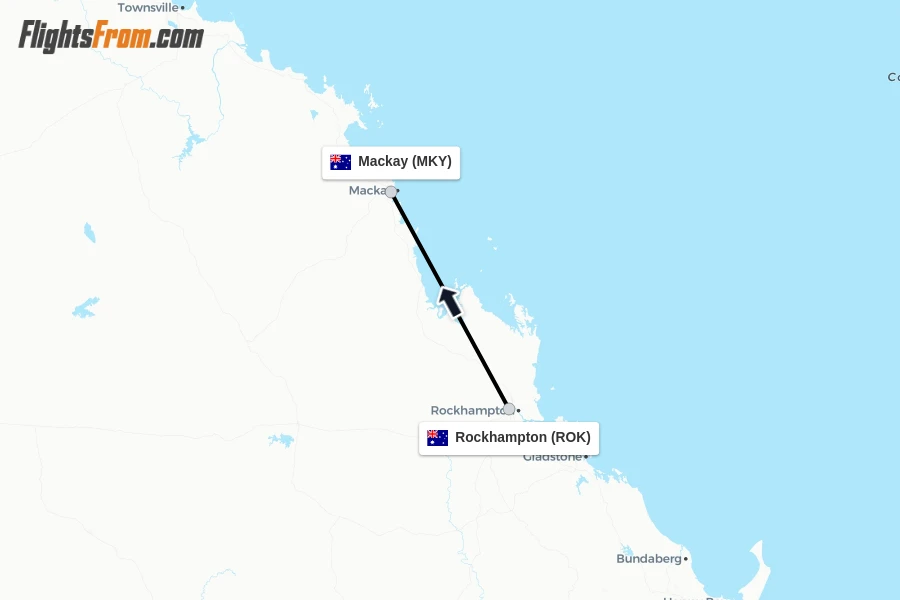 Flights from Rockhampton to Mackay route map