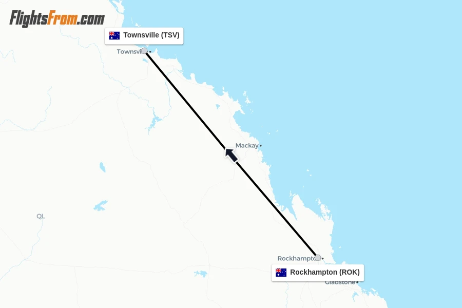 Flights from Rockhampton to Townsville route map