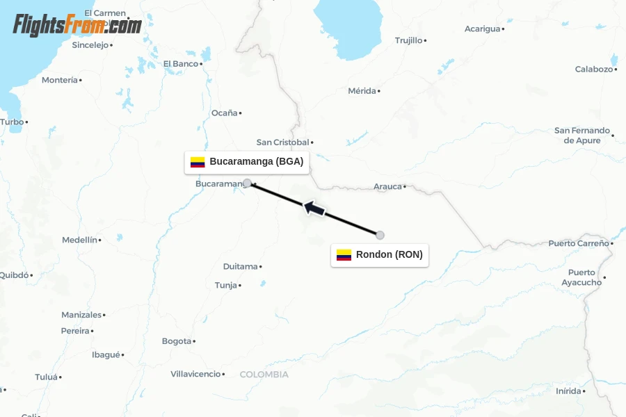 Flights from Rondon to Bucaramanga route map