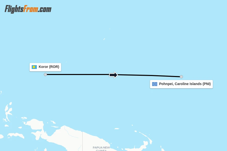 Flights from Koror to Pohnpei, Caroline Islands route map