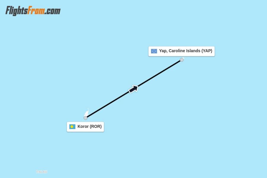 Flights from Koror to Yap, Caroline Islands route map