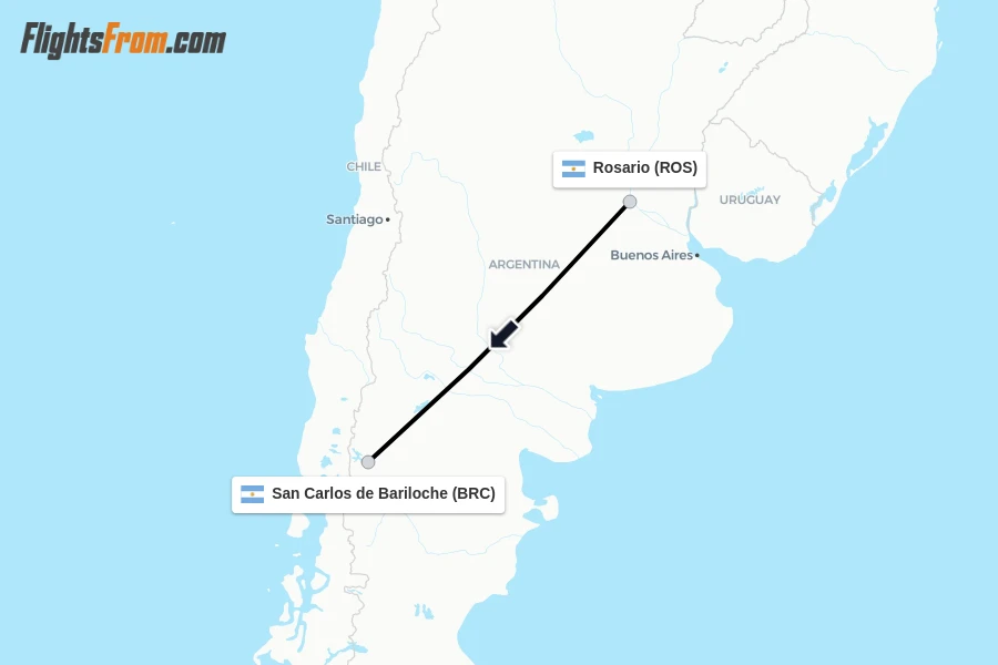 Flights from Rosario to San Carlos de Bariloche route map