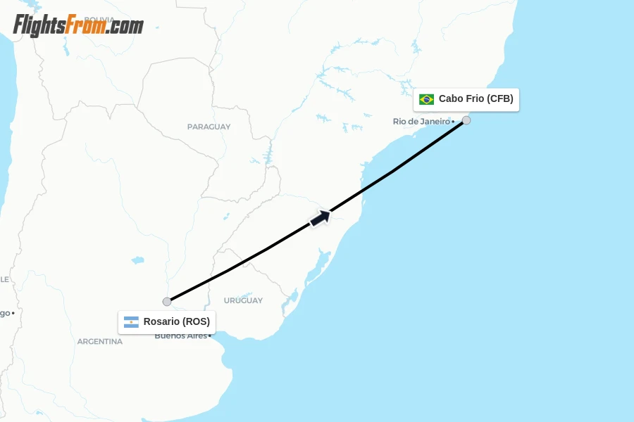 Flights from Rosario to Cabo Frio route map