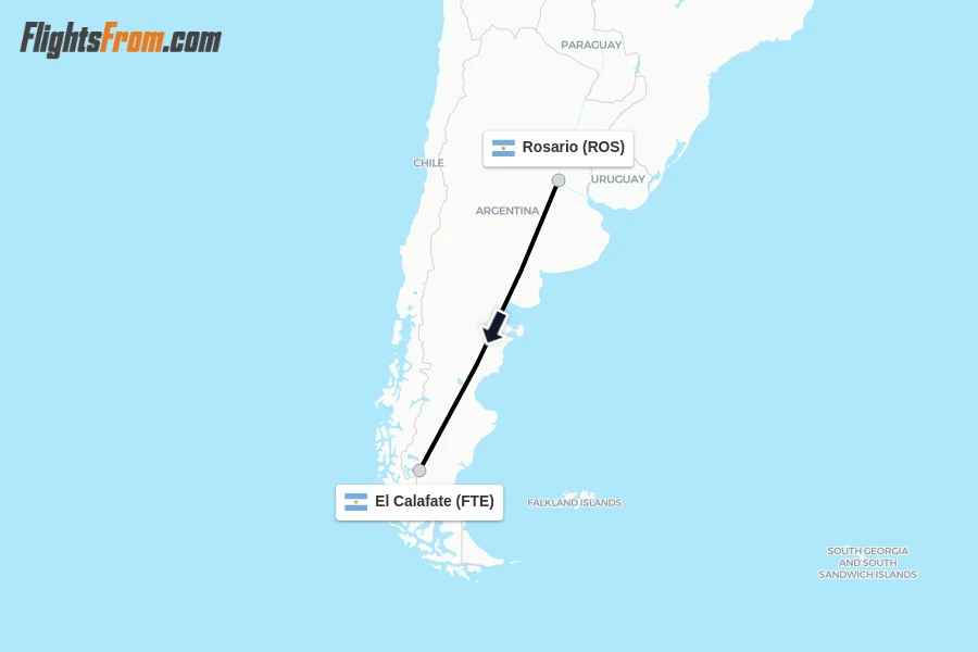 Flights from Rosario to El Calafate route map
