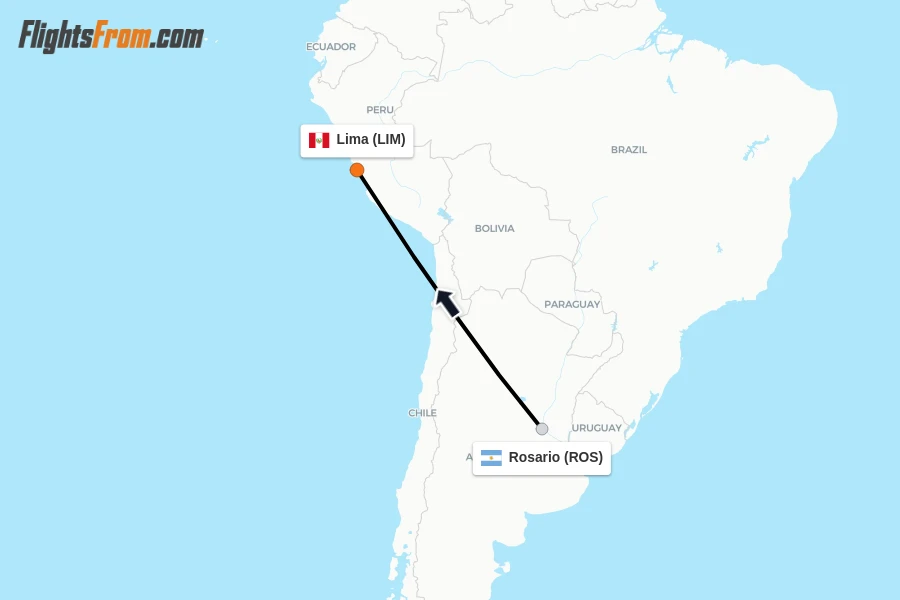 Flights from Rosario to Lima route map