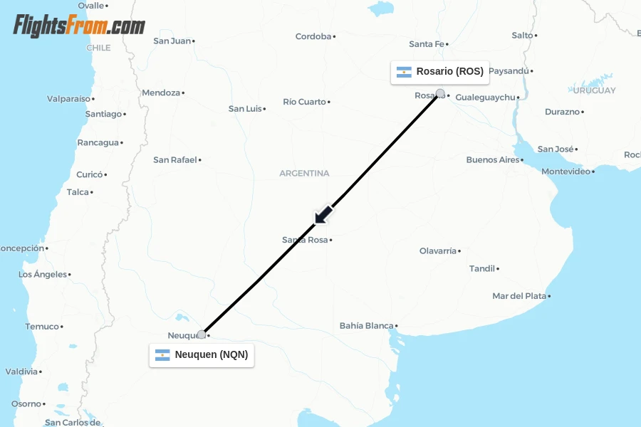 Flights from Rosario to Neuquen route map