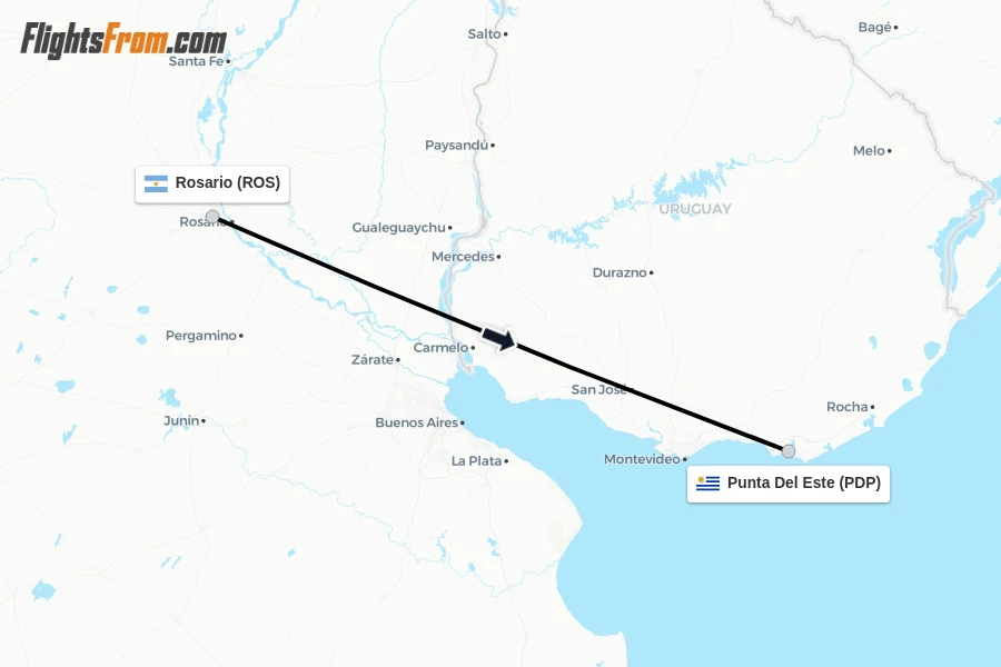 Flights from Rosario to Punta Del Este route map