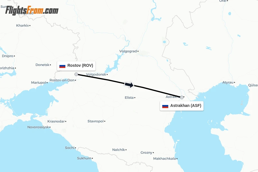 Flights from Rostov to Astrakhan route map