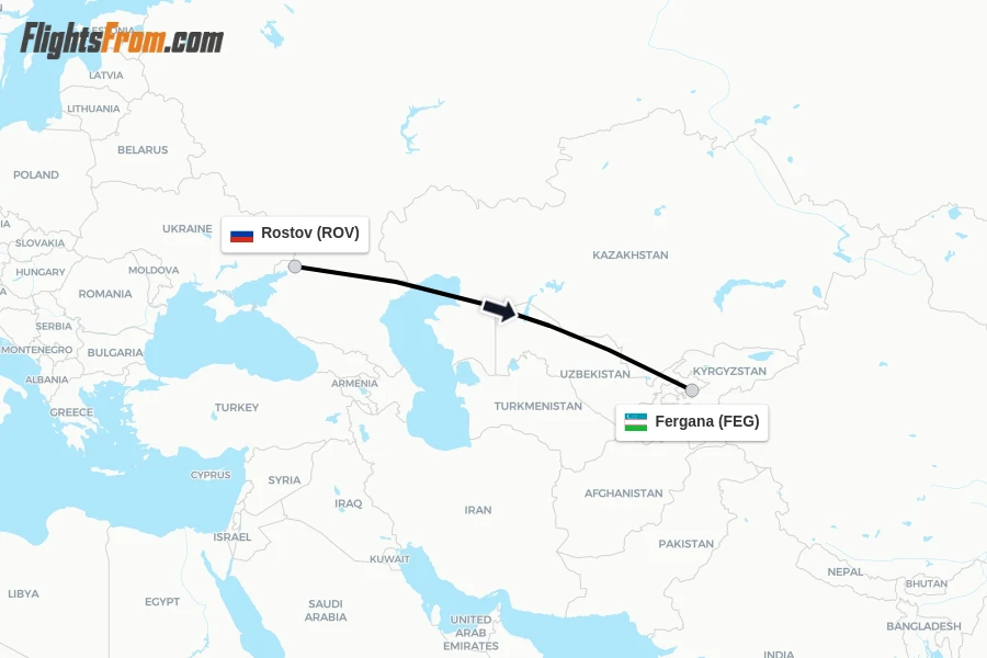 Flights from Rostov to Fergana route map