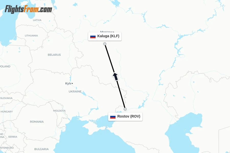 Flights from Rostov to Kaluga route map