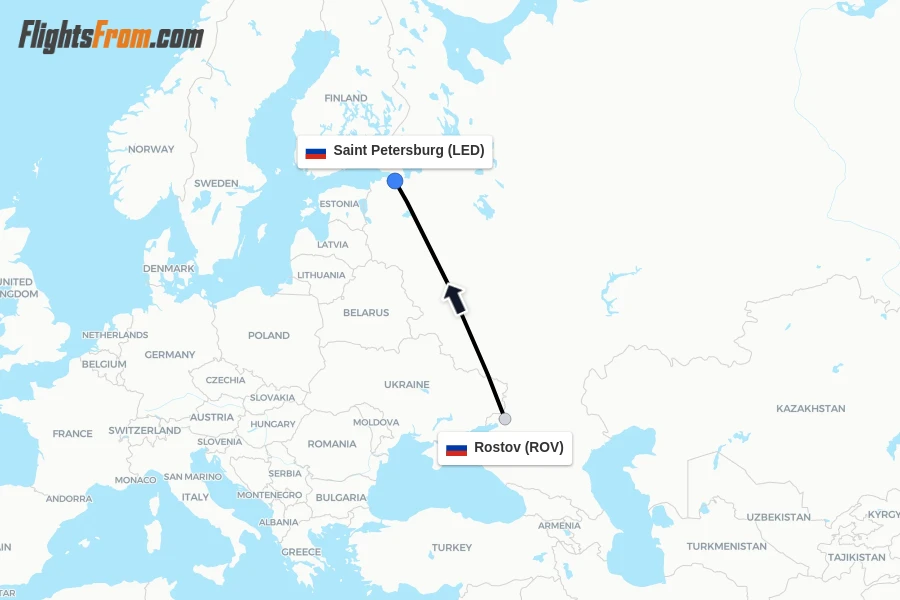 Flights from Rostov to Saint Petersburg route map