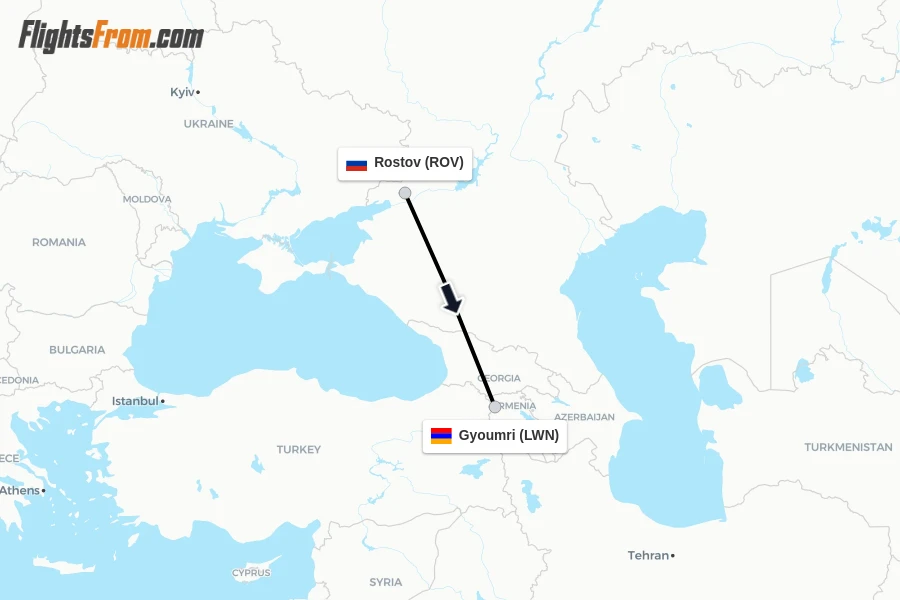 Flights from Rostov to Gyoumri route map
