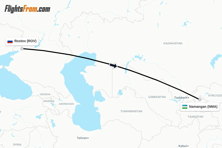 Flights from Rostov to Namangan route map