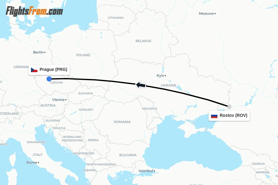Flights from Rostov to Prague route map
