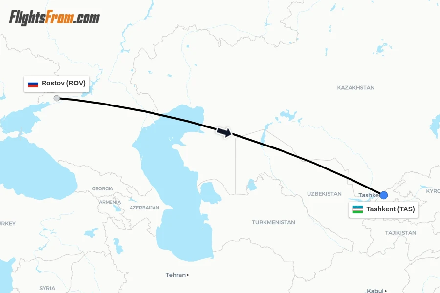 Flights from Rostov to Tashkent route map