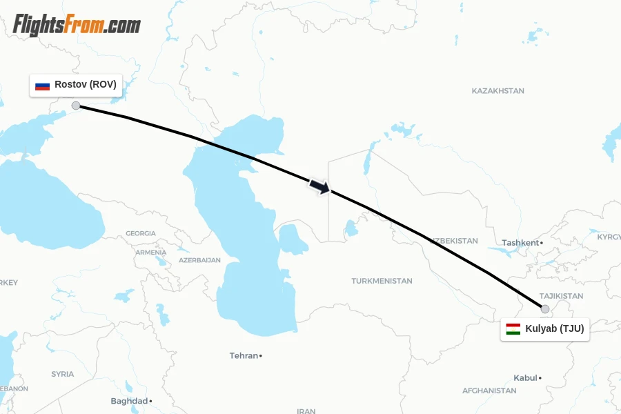 Flights from Rostov to Kulyab route map