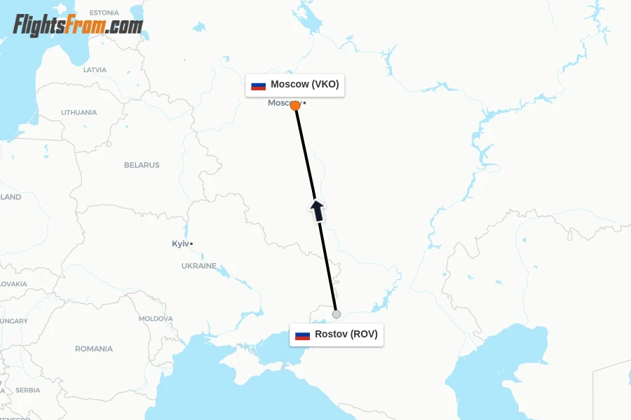 Flights from Rostov to Moscow route map