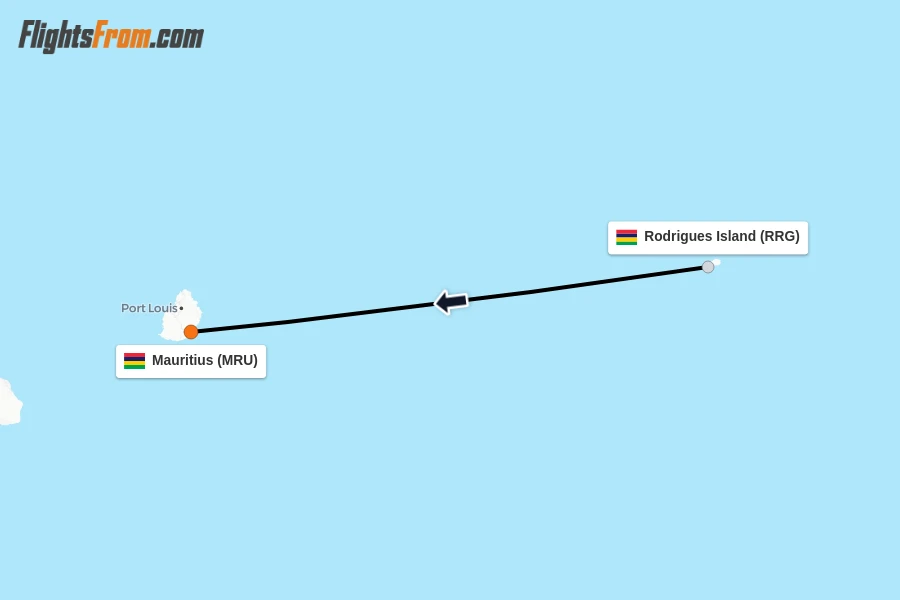Flights from Rodrigues Island to Mauritius route map