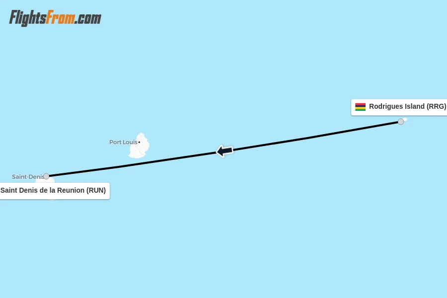 Flights from Rodrigues Island to Saint Denis de la Reunion route map