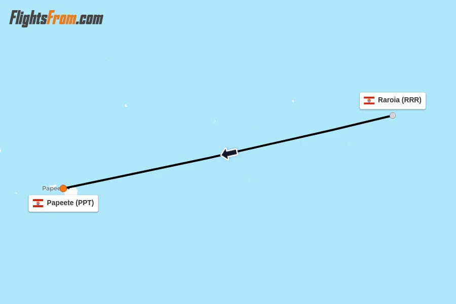 Flights from Raroia to Papeete route map
