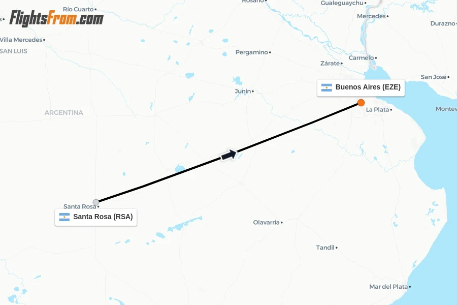 Flights from Santa Rosa to Buenos Aires route map