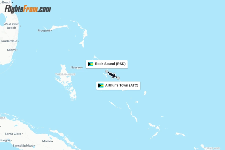 Flights from Rock Sound to Arthur's Town route map