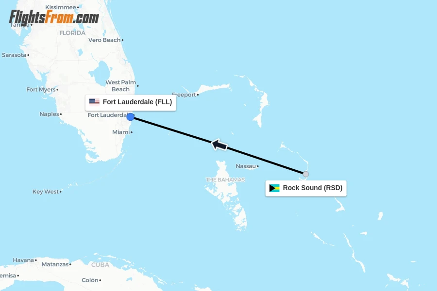Flights from Rock Sound to Fort Lauderdale route map