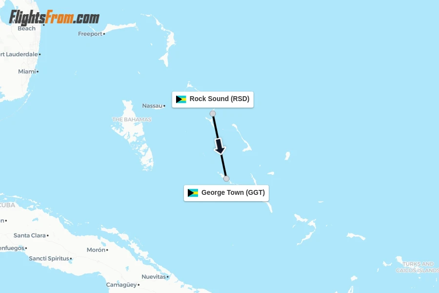 Flights from Rock Sound to George Town route map