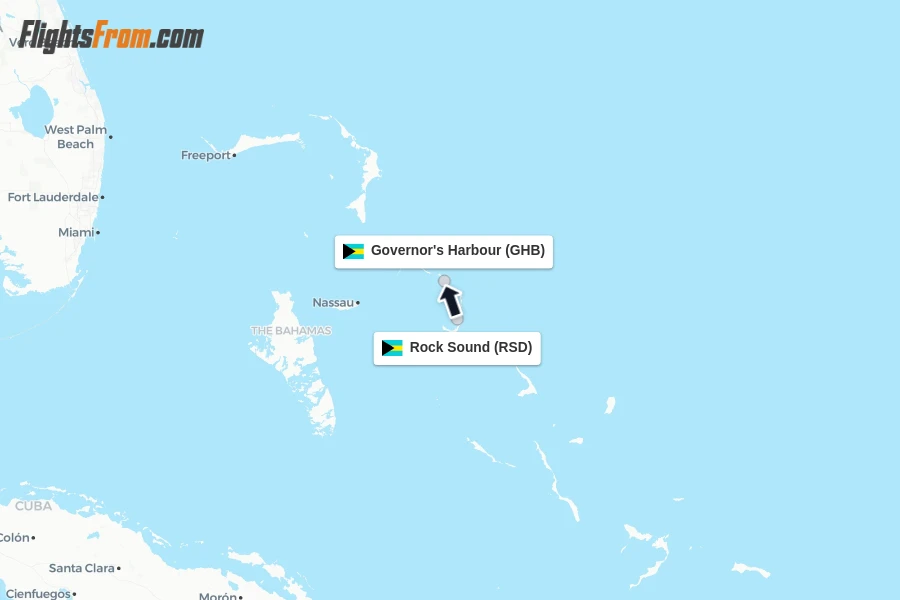 Flights from Rock Sound to Governor's Harbour route map