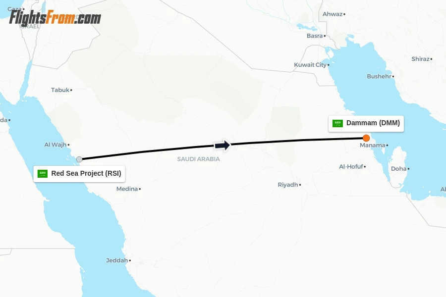 Flights from Red Sea Project to Dammam route map