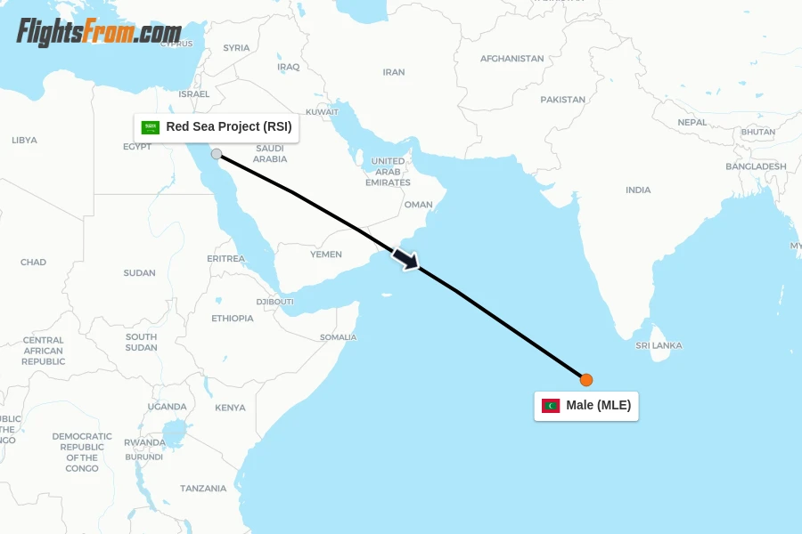 Flights from Red Sea Project to Male route map