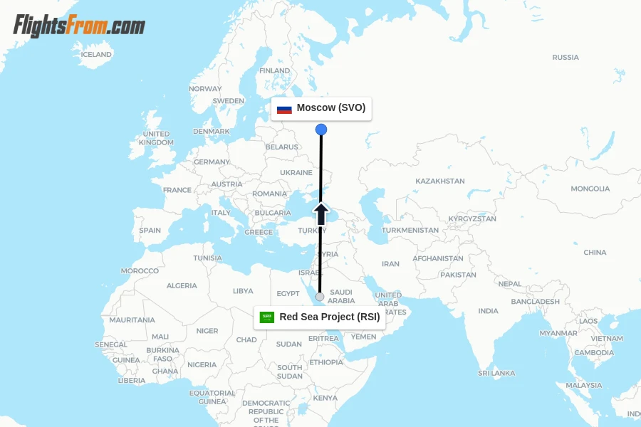 Flights from Red Sea Project to Moscow route map