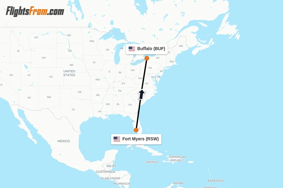Flights from Fort Myers to Buffalo route map