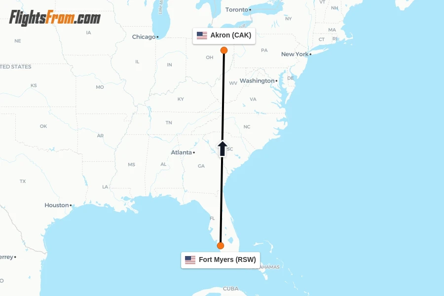 Flights from Fort Myers to Akron route map