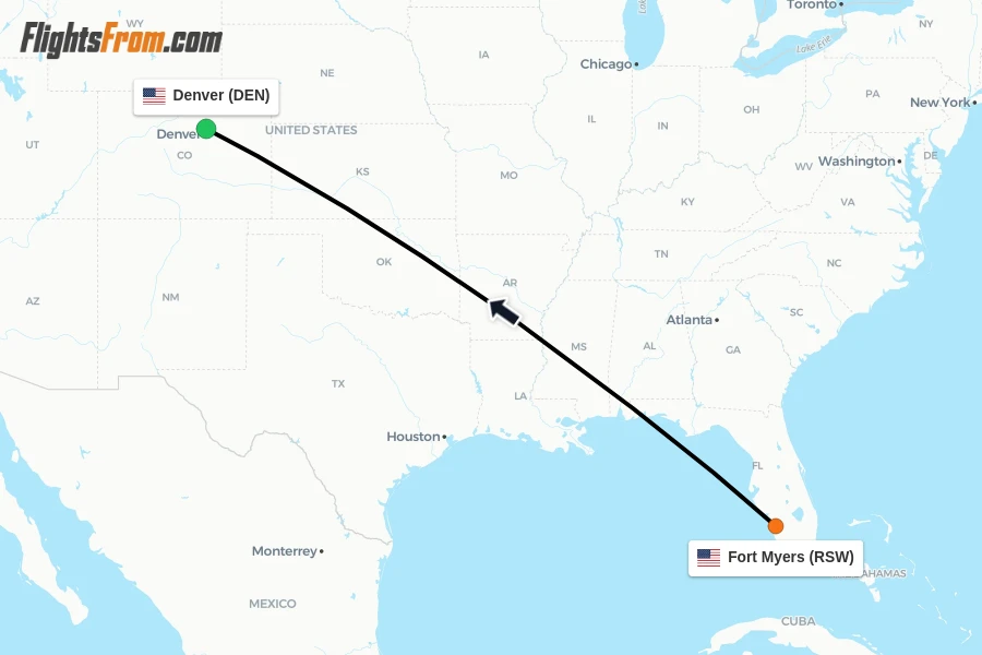 Flights from Fort Myers to Denver route map