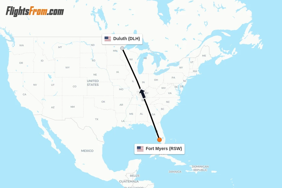Flights from Fort Myers to Duluth route map