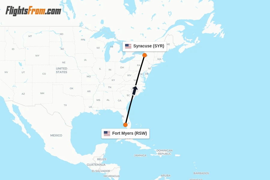 Flights from Fort Myers to Syracuse route map