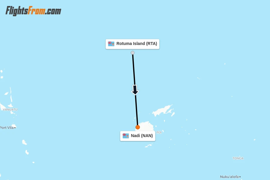 Flights from Rotuma Island to Nadi route map