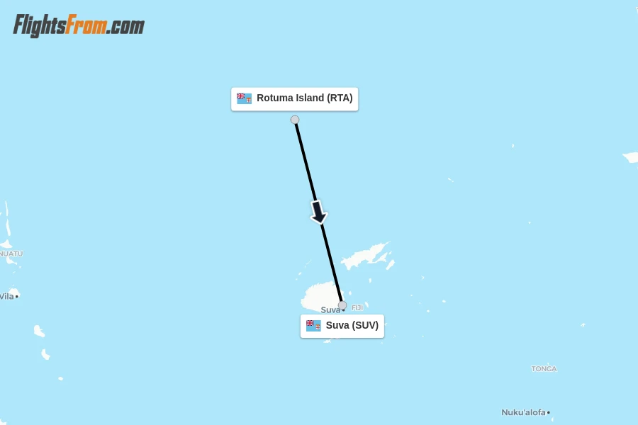 Flights from Rotuma Island to Suva route map