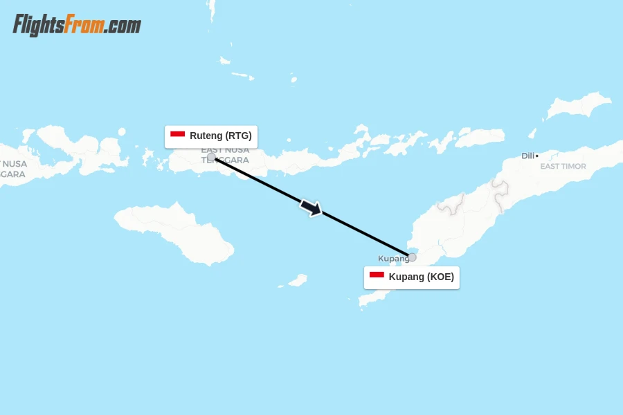 Flights from Ruteng to Kupang route map
