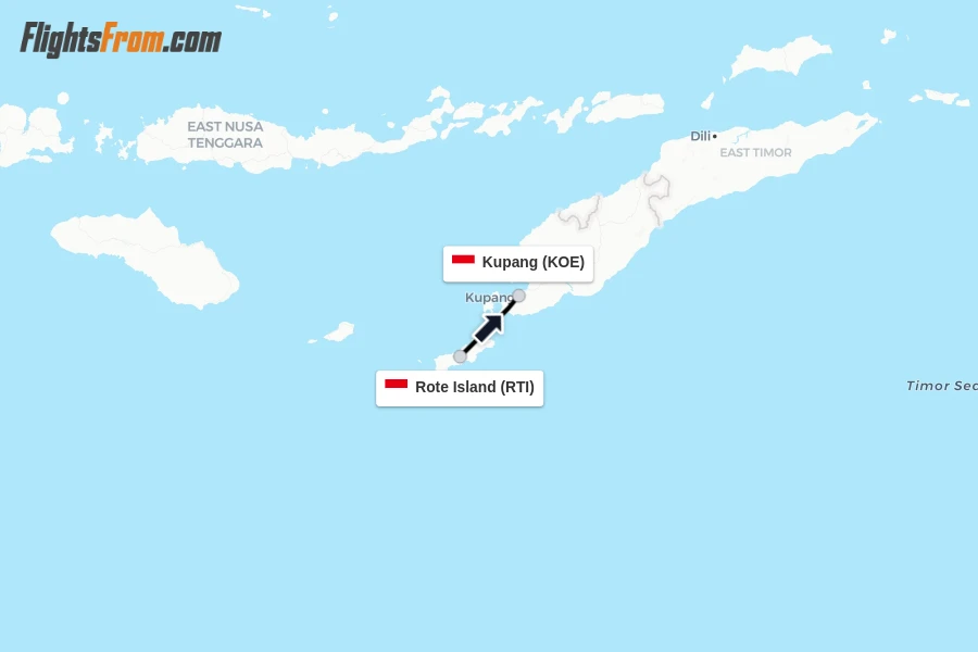 Flights from Rote Island to Kupang route map