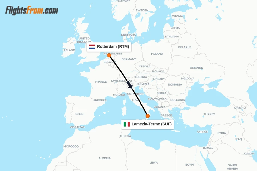 Flights from Rotterdam to Lamezia-Terme route map