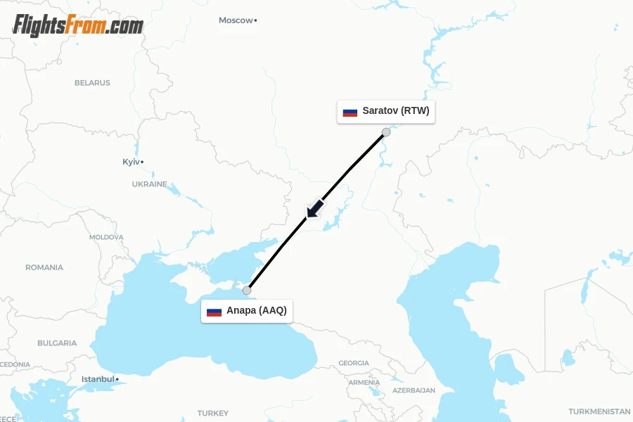 Flights from Saratov to Anapa route map