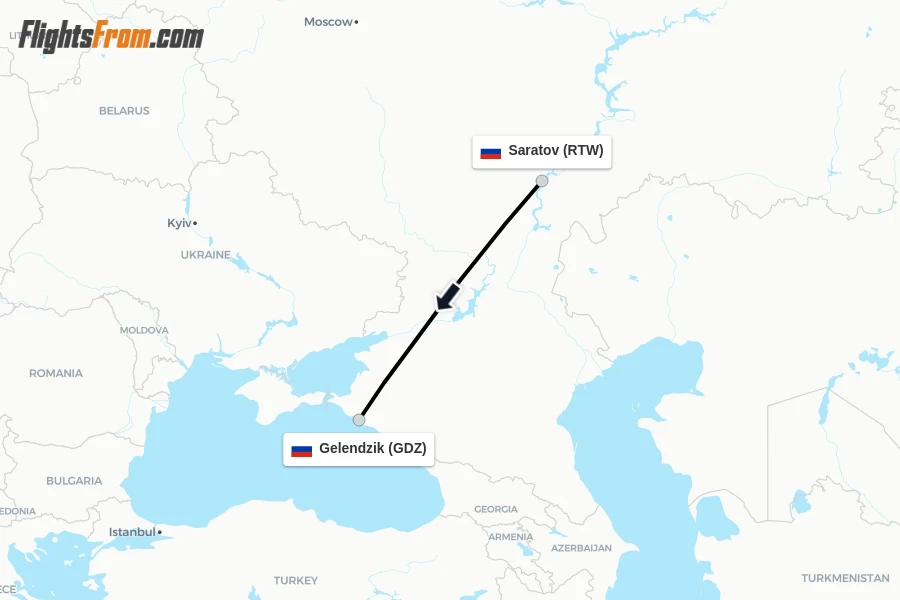 Flights from Saratov to Gelendzik route map