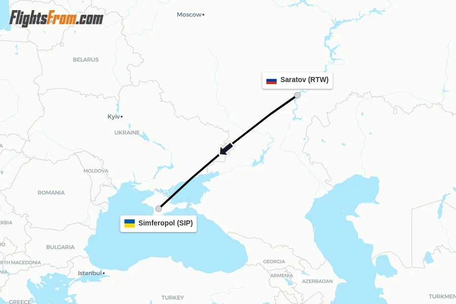 Flights from Saratov to Simferopol route map