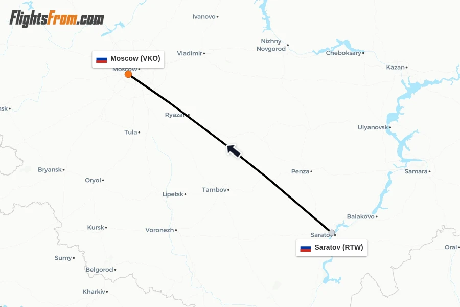 Flights from Saratov to Moscow route map