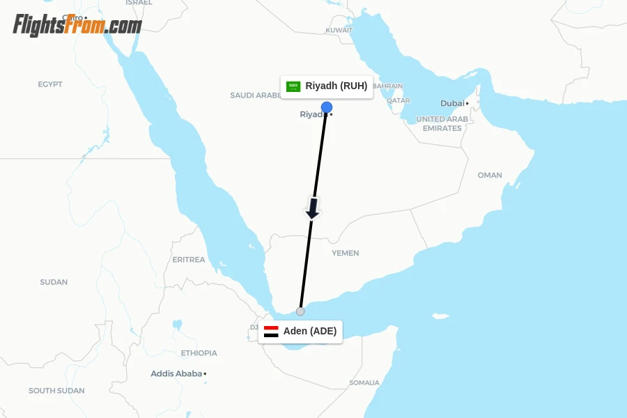 Flights from Riyadh to Aden route map