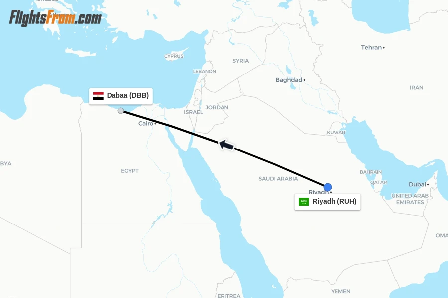 Flights from Riyadh to Dabaa route map