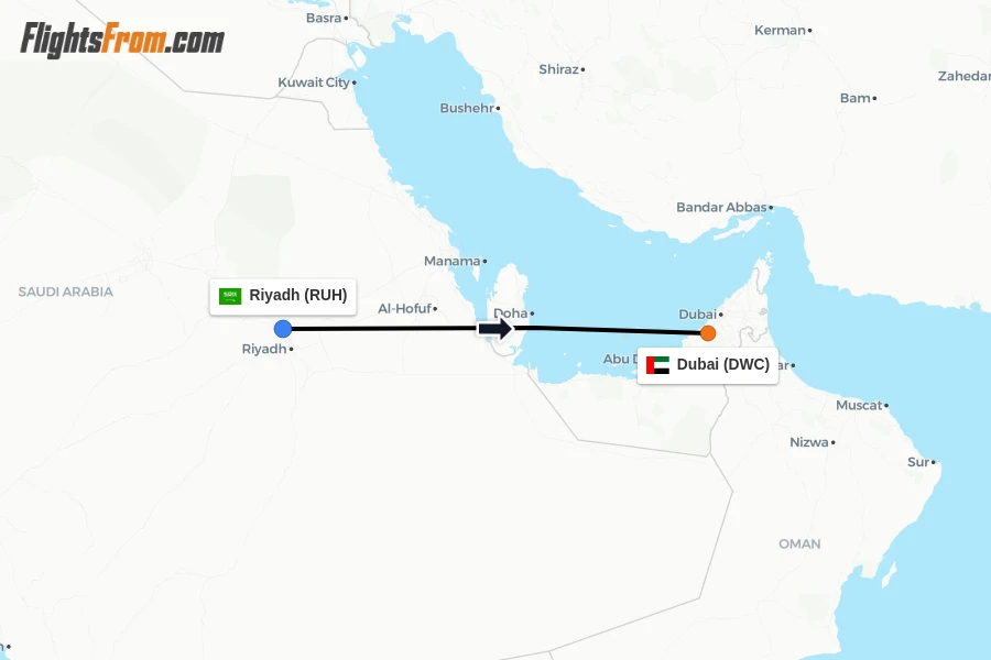 Flights from Riyadh to Dubai route map