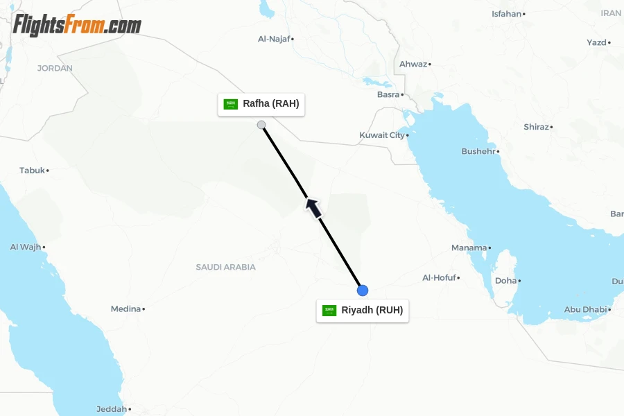 Flights from Riyadh to Rafha route map